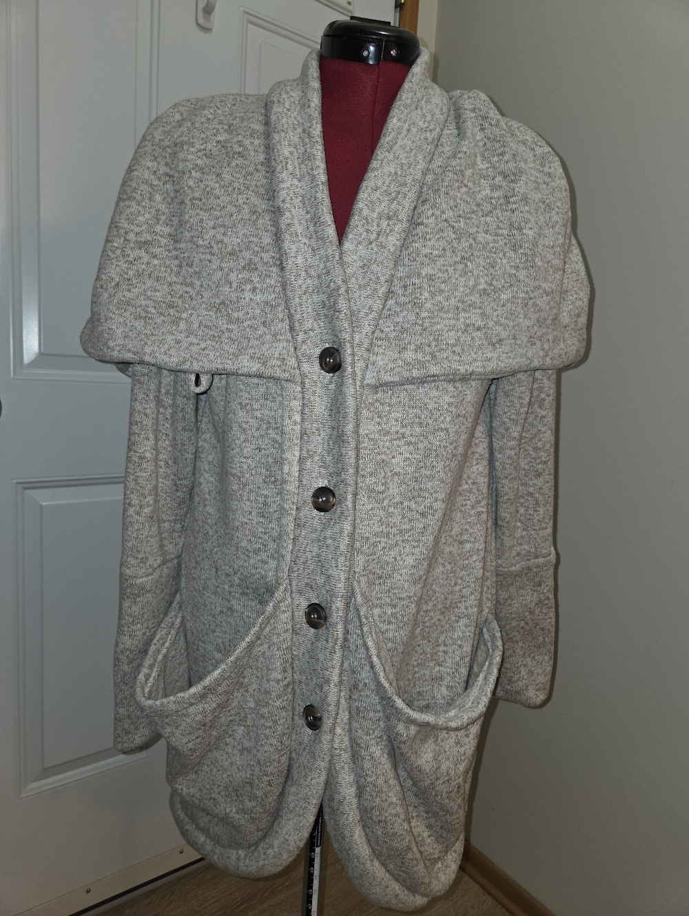 Cozy Hooded Long Cardigan - Heathered Beige